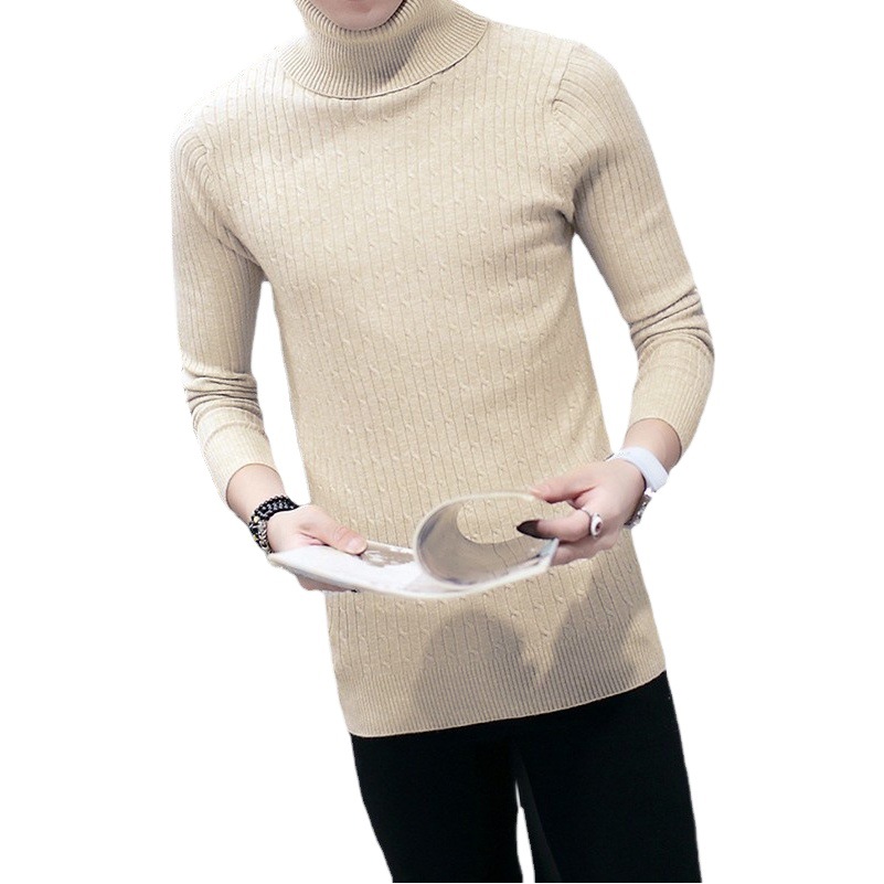 El otoño y el Invierno de los nuevos hombres color sólido suéter moda juventud estilo Coreano slim fit cuello alto ocasional los