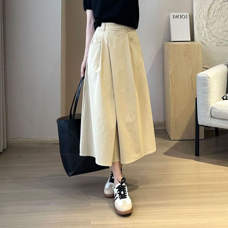 简约百搭抗皱不对称纯色半身裙女2025早秋学生文静女裙白领秋冬|undefined