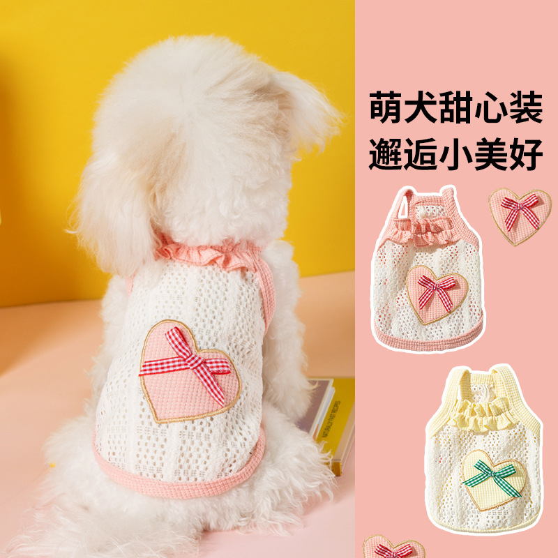 Verano lindo amor lazo perro de dos patas cabestrillo perro pequeño y mediano Teddy gato bichón perro mascota ropa