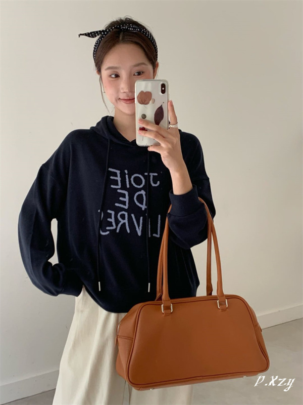 013 慵懒风连帽卫衣女秋季新款薄款宽松oversize女式字母上衣帽衫|undefined