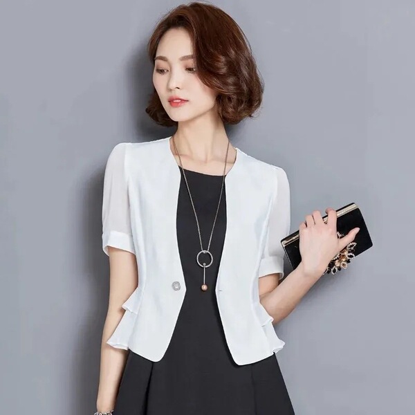 Summer thin short white professional classic suit jacket