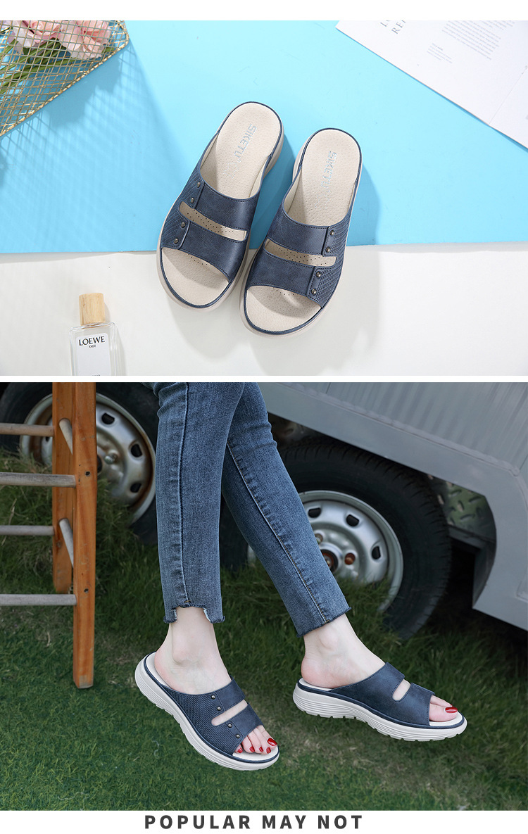 Sandal nữ đế xuồng da thật mùa hè 2026, phong cách thể thao đính đinh, size lớn — Màu xanh lam, Siêu nhẹ/thoải mái/chống trượt/sau khi bán lẻ, Màu xanh lá, Màu mơ chi tiết 7