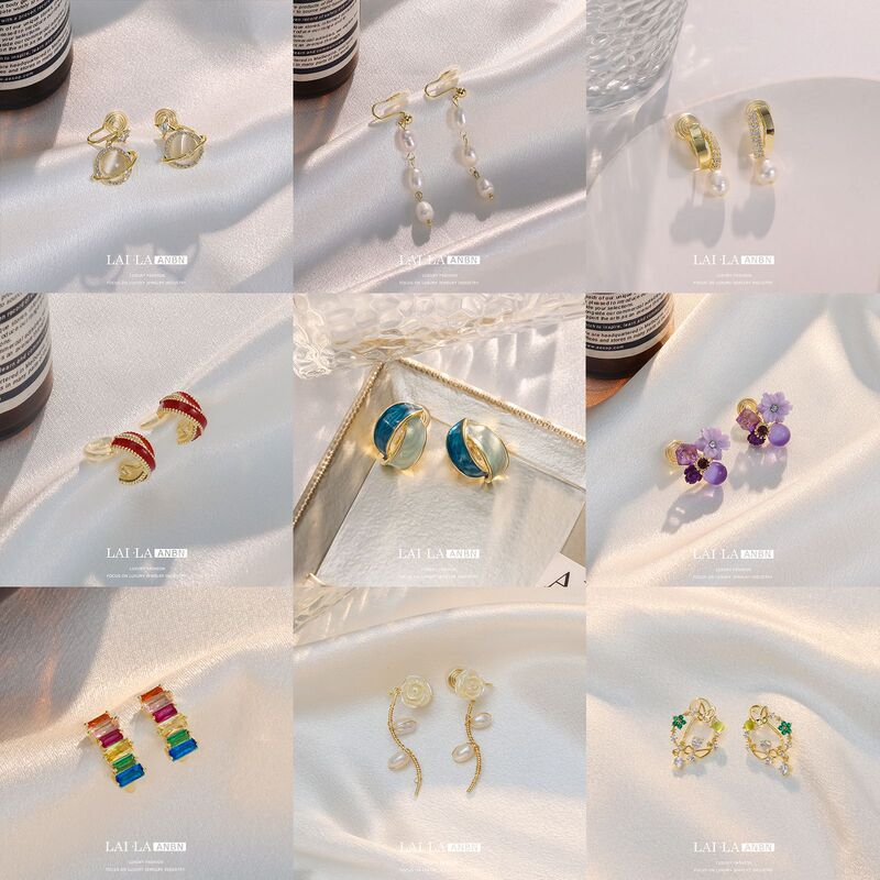 Mosquito Incense Plate Ear Clip Women's Ear Holes High-end Niche Design Retro Trendy Flowers Natural Pearl Earrings Wholesale