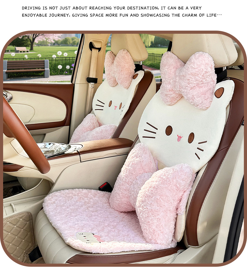 New Blue Rain Winter Car Seat Cushion Cute Pink Cat Car Seat Cushion Stuffed Warm and Plaid Car Seat Cover