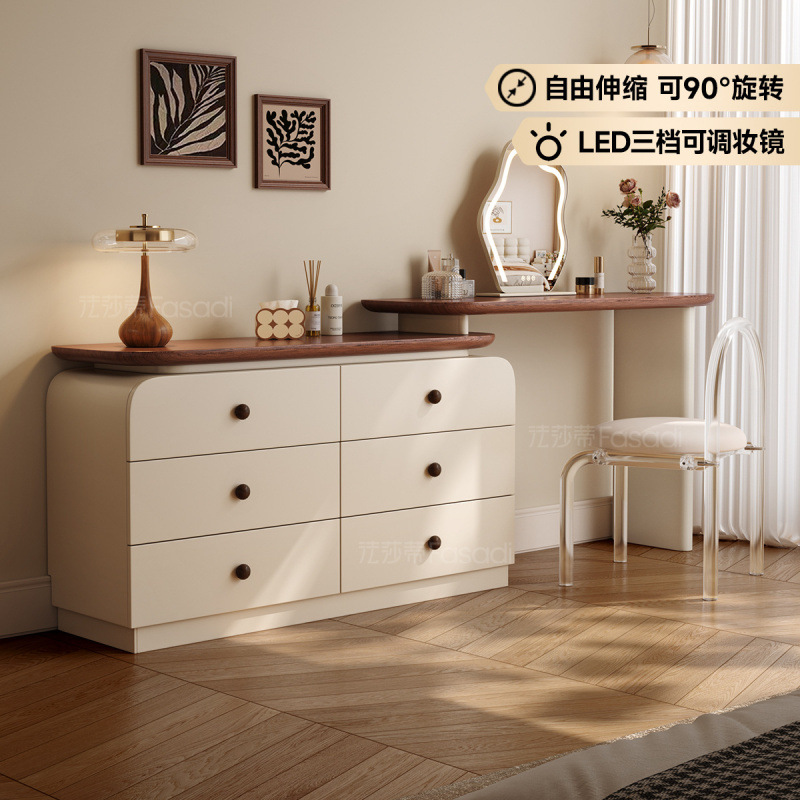 French Medieval Solid Wood Dressing Table Storage Cabinet Integrated Cream Simple Cupboard Bedroom Retro Dressing Table Storage