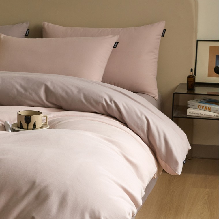 High-end nuevo algodón molido cama gaza de cuatro piezas conjunto de color sólido de doble parche de algodón puro tipo a sábanas de cama 4 suave