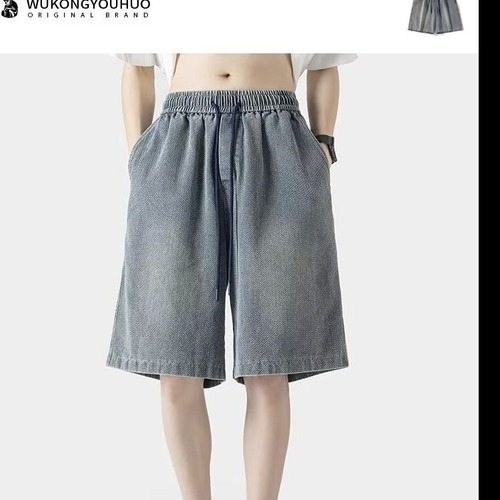 American-style embroidered denim shorts for men and women, summer high-street cool brand sporty straight-leg pants for teenagers