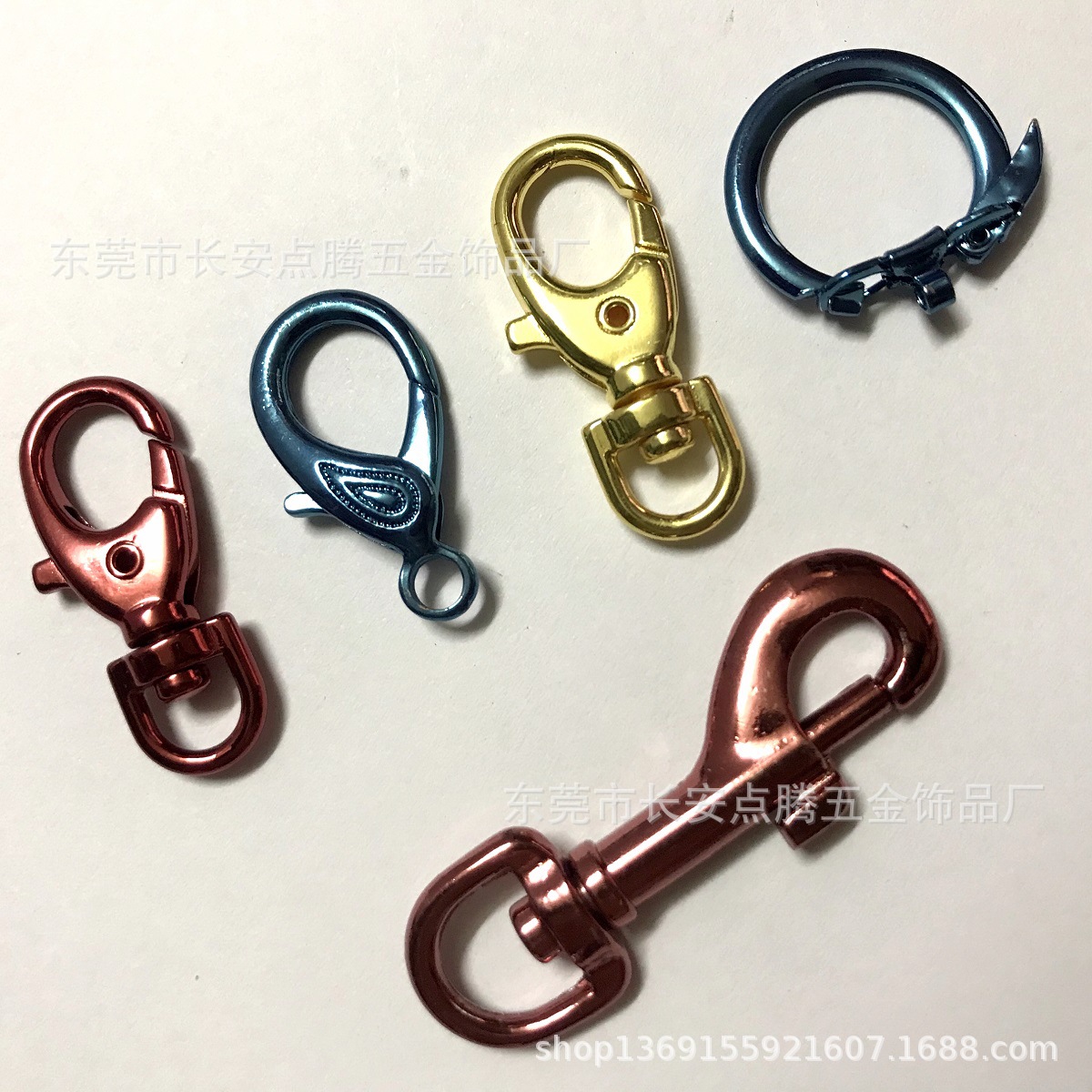 【厂价批发】电泳彩色饰品锌合金狗扣，亮光彩色电泳金属锁匙扣