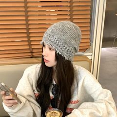 镂空花边透气针织帽子女秋冬薄款百搭套头帽包头帽冷帽堆堆毛线帽
