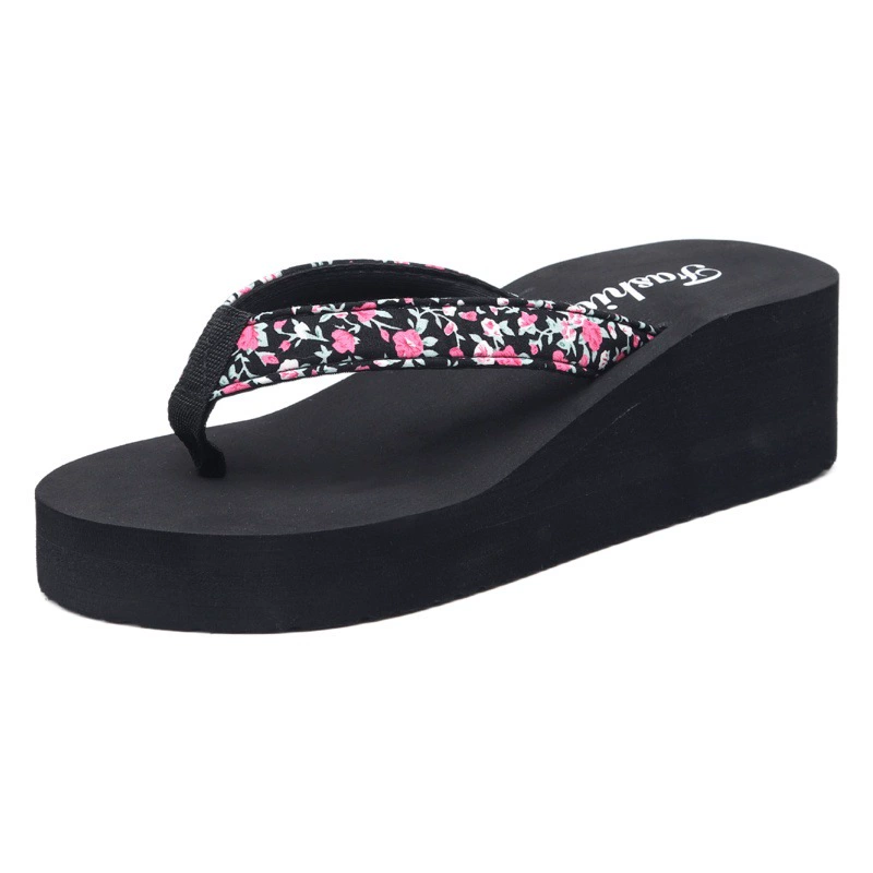 Шлепанцы с цветочным принтом больших размеров, женские летние пляжная верхняя одежда на толстой подошве, универсальные модные шлепанцы, Нескользящие сандалии на танкетке