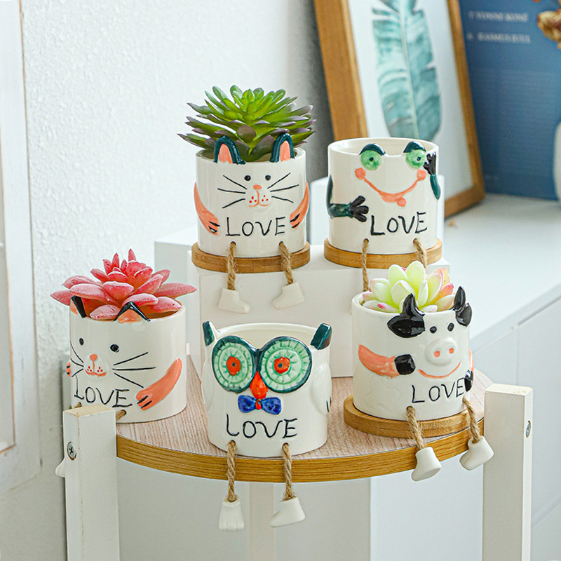 Nordic simulation succulent potted creative hanging doll ceramic flower pot cactus succulent indoor living room decoration