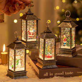 圣诞节风灯水晶灯圣诞老人灯圣诞节派对装饰圣诞摆件加水刷银方灯