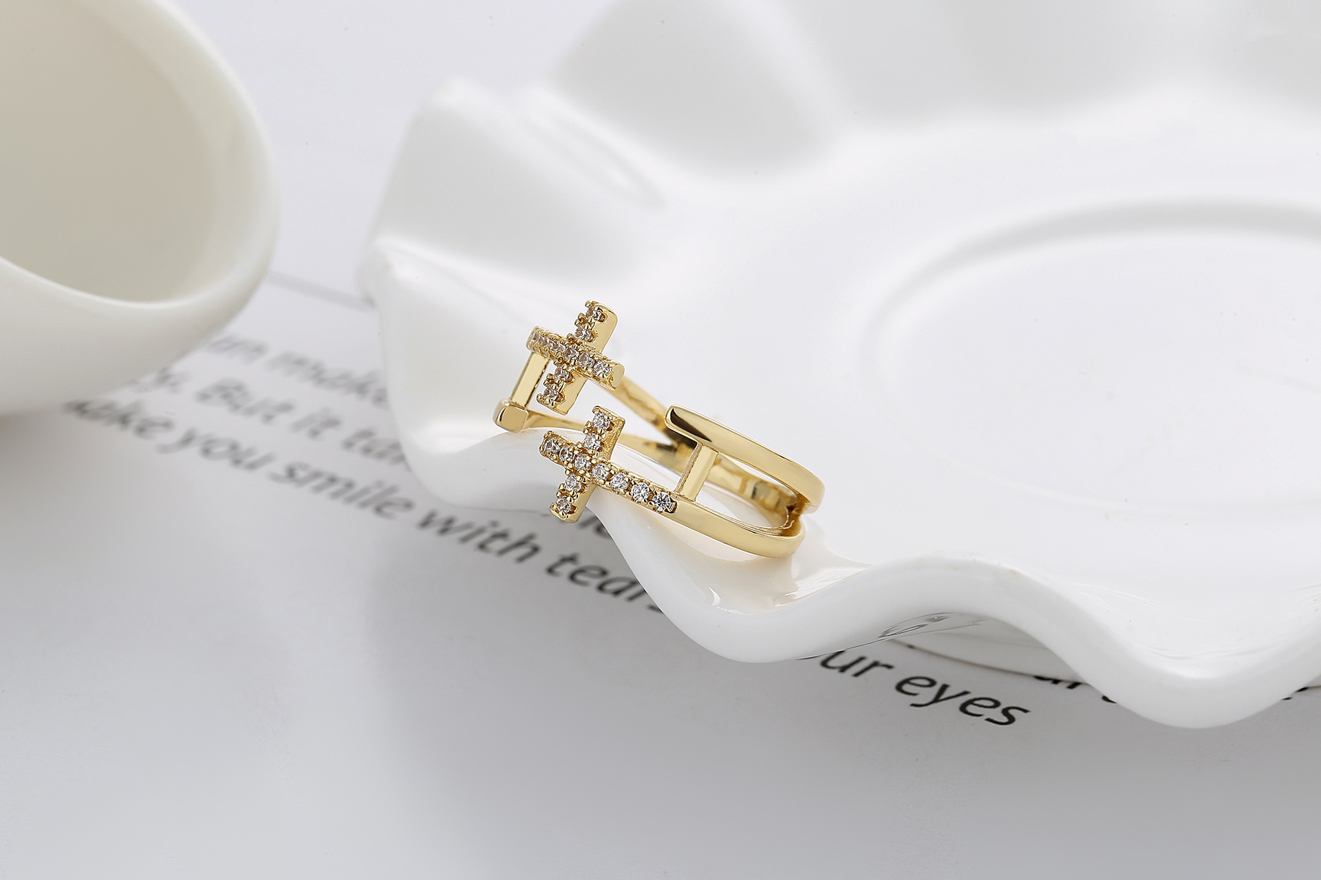 Retro Cross Copper Inlay Zircon Rings