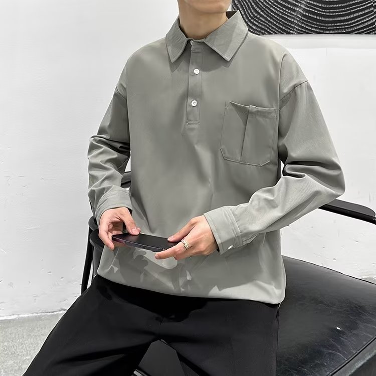 Nuevo 2024 polos de tres colores para hombres, tendencia suelta, camiseta de manga larga de todo fósforo, top de primavera para niños