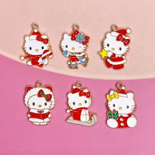 Christmas series cute KT cat alloy oil drop DIY jewelry accessories necklace keychain pendant handmade materials