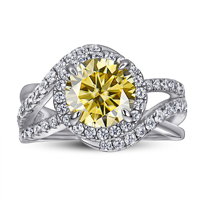 Comercio exterior Amazon nuevo S925 plata esterlina mujer anillo de piedra de moissanita para mujeres europeas y americanas exagerado brazo torcido anillo de boda cruzado