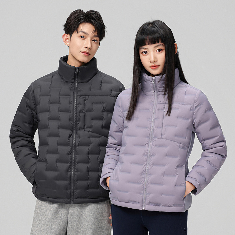 2025 nueva chaqueta de pluma de cuello vertical para mujeres invierno 90 vello a prueba de viento caliente delgado y ligero abrigo de pluma para hombres