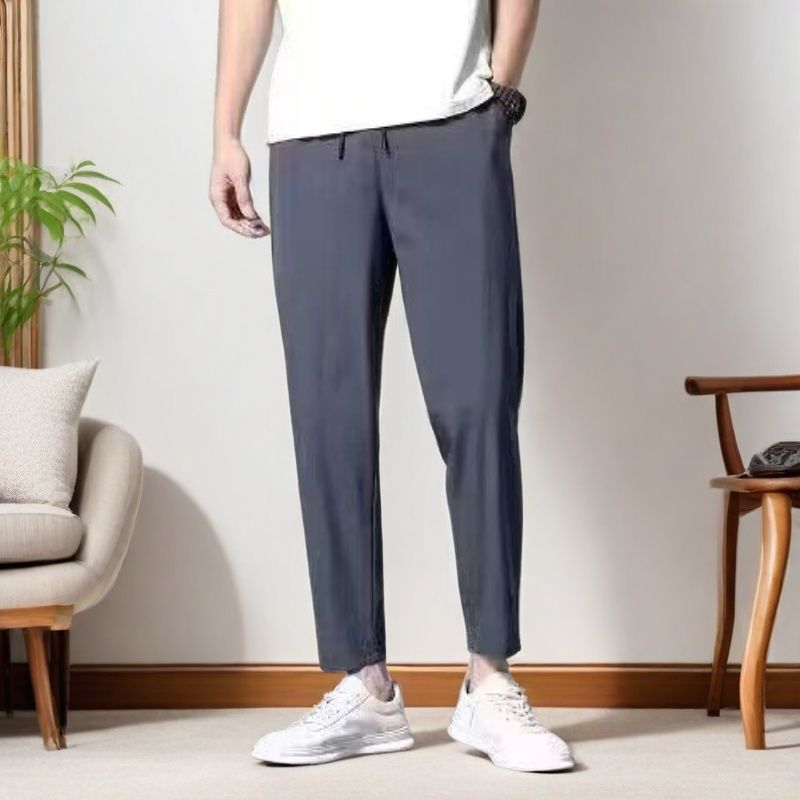 Ice Silk Pants Men's Summer Thin Slim-fit Straight Pants Men's Cropped Small Leg Men's Pants Sports Casual Pants