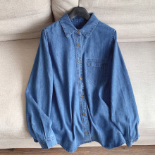 2025新品简约 显瘦复古蓝男友风休闲牛仔衬衫开衫女批发B4HT41001