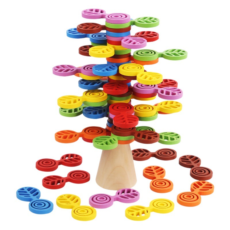 Montessori educativos apilados árbol de madera empalme bloques construcción giratoria bebé mano acción fina entrenamiento concentración Juguetes