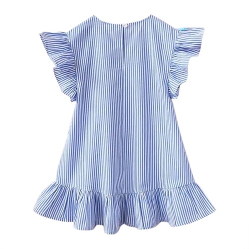 Summer new girls' dress, children's short-sleeved polycotton striped dress, baby girl's Korean style printed children's dress