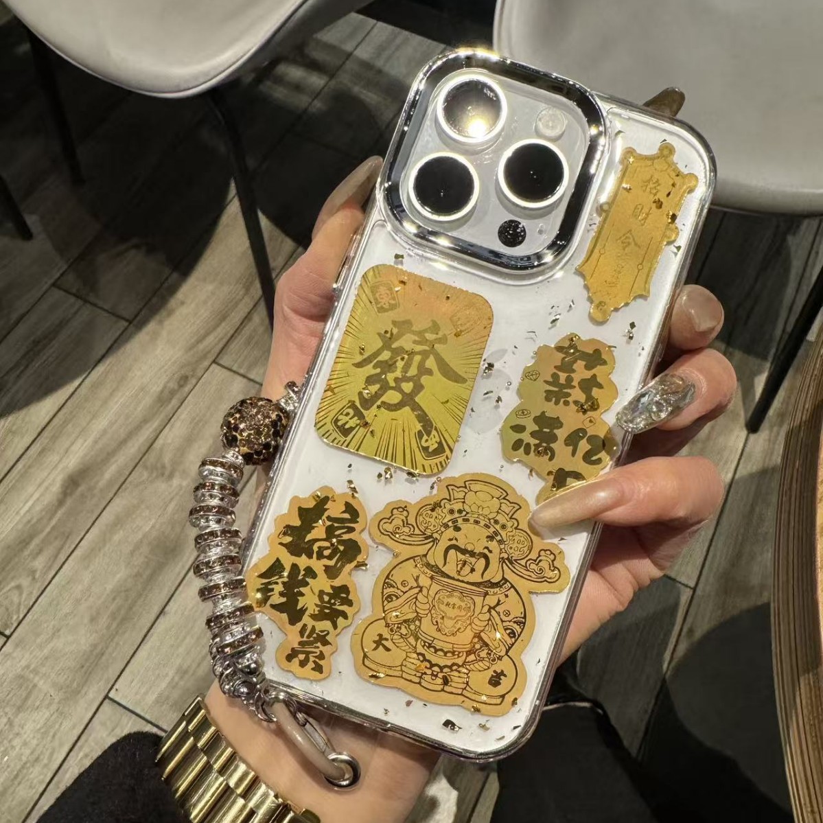 ins风奢华金箔发财手机壳适用苹果17/iPhone16/11滴胶苹果15p