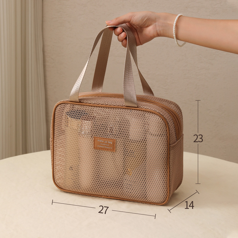 メッシュ化粧品バッグ女性のための 2025 新しいポータブル大容量化粧品ポータブル収納袋旅行層状トイレタリーバッグ|undefined