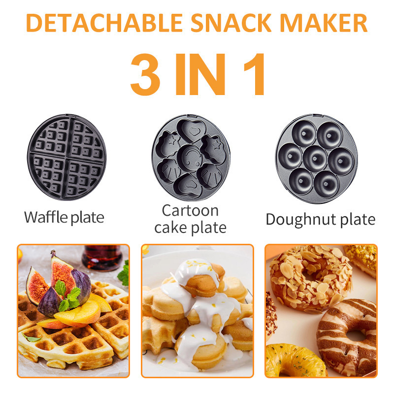 Cross-Border Hot-Selling Sandwich Maker with Interchangeable Plates 3-in-1 Waffle Maker Donut Maker Cake Maker 08006Sokany