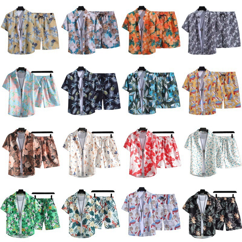Set di camicie taglie forti 5XL da vacanza al mare per il festival Songkran in Thailandia, maniche corte, stampa floreale vintage, stampa integrale, taglie forti 200 Jin 5XL, vacanza al mare, taglie forti 200 Jin 5XL, stampa floreale vintage a maniche corte._voghion.com