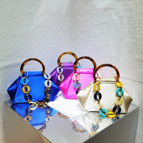 Evening Bag for Women  New Style Niche Satin Top Handle Bag High-end Refinement Fashion Acrylic Chain Evening Bag