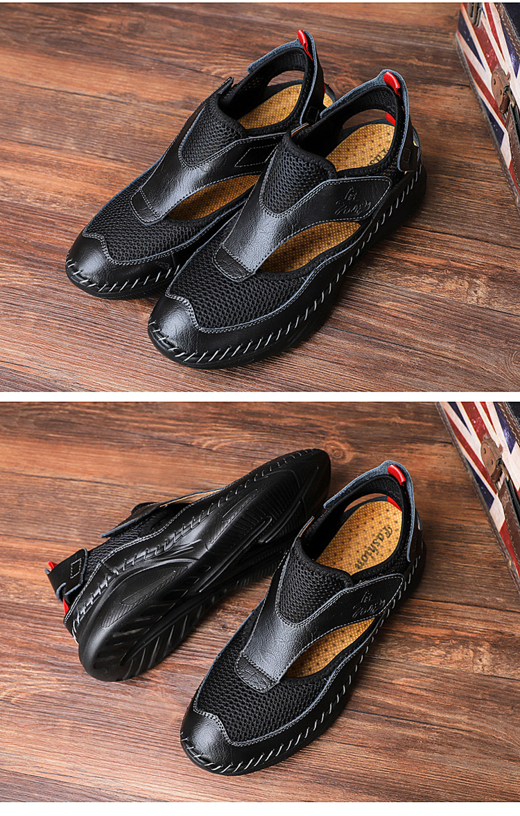 Cross-border large-sized outdoor wading light-soled sports sandals, men's trendy summer Korean version cowhide toe cap beach shoes, clogs undefined