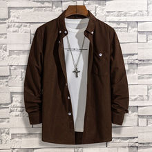 秋冬款灯芯绒男士长袖衬衫加绒加厚纯色衬衣青中老年大码男装