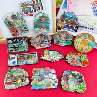 [Hangzhou Series] Wooden Three-layer Glue Dripping City Tourist Attractions Cultural Souvenirs Magnetic Refrigerator Magnet Wholesale