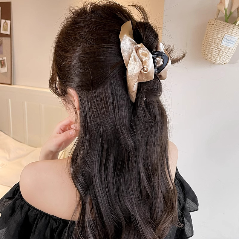 女性用の高級気質リボンクリップ、韓国風万能ヘアクリップ、後頭部のヘアシャーククリップ、ヘアクリップ、ヘッドドレス|undefined