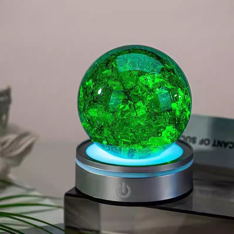 クロスボーダーカラークリスタルアイスクラックボール カラフルなガラスクラックボール 発光木製ベース ソリッドガラスドラゴンボール|undefined