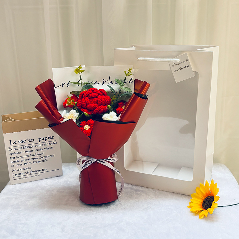 Regalo del Día del Maestro, ramo de flores de hilo tejido para estudiantes, ramo de jabón de girasol creativo y ganador