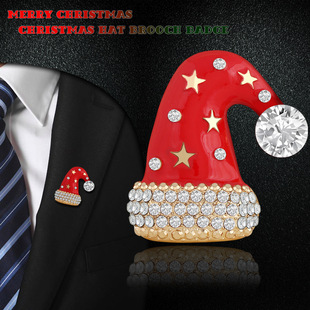 Christmas brooch accessories Korean fashion sweet gold crystal sparkling diamond red Christmas hat collar pin pin badge