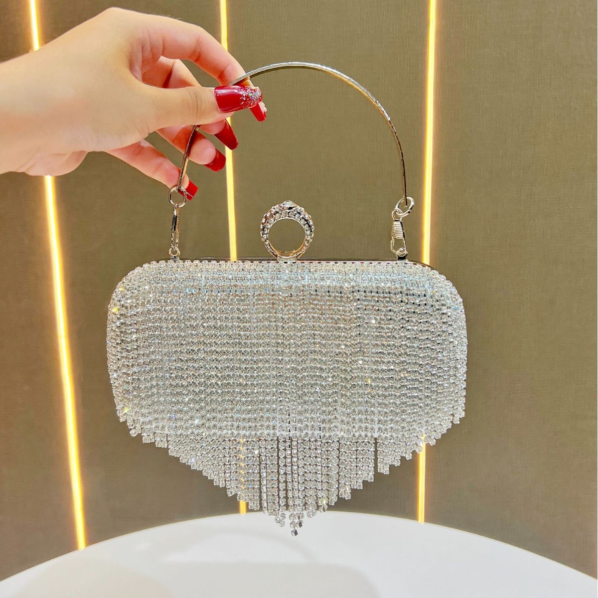 Cross-Border New Evening Bag For Women, Handheld Banquet Clutch, Rhinestone Tassel Formal Party Bag