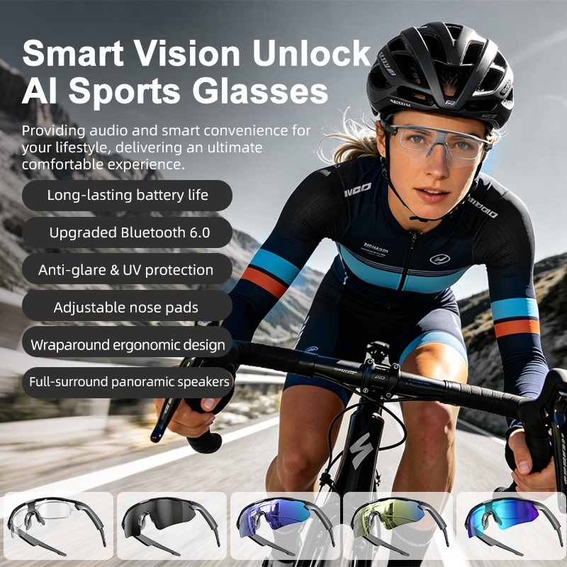 Amazon Private Model Sports Smart Glasses for Cycling, Windproof, Sun Protection, Bluetooth Music, Non-Bone Conduction Camera, Ai Translation