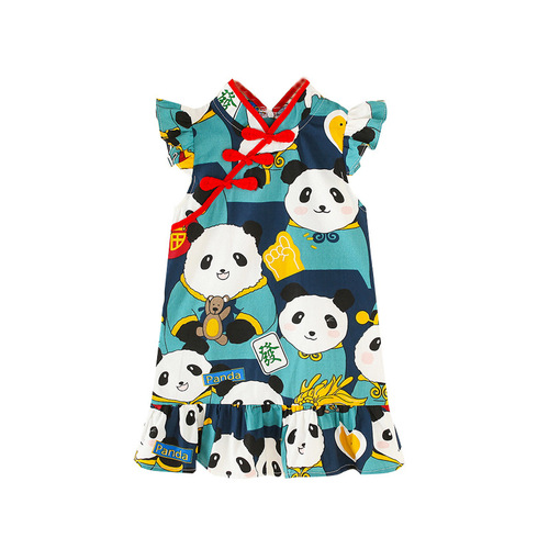 Girls' cheongsam dress 2024 summer new improved version ethnic style summer style cheongsam dress princess