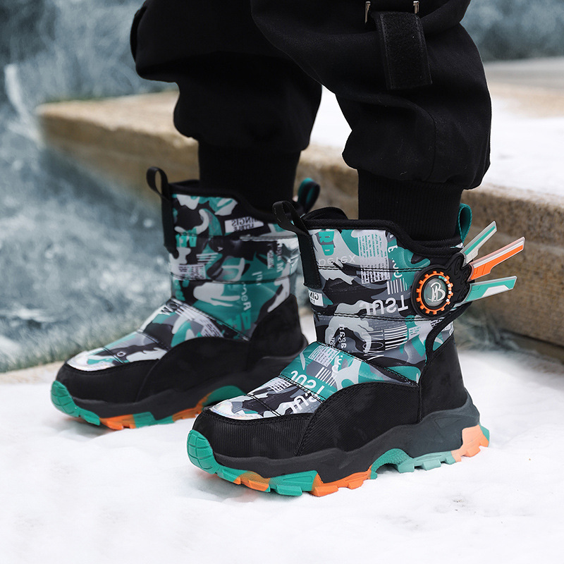 Bottes de neige Northeast pour enfants avec velours épais, chaussures en coton imperméables et antidérapantes pour garçons et filles de taille moyenne et grande_voghion.com
