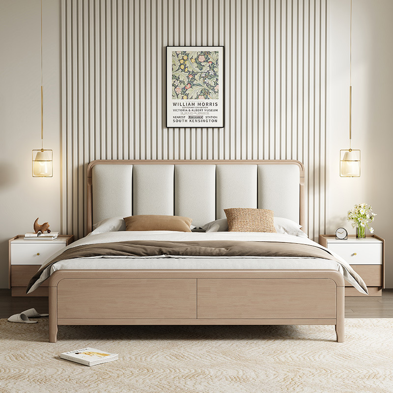 Moderno minimalista cama de madera maciza dormitorio principal 1,8 m cama doble 1,5 m cama individual hogar registro viento suave cama de madera maciza