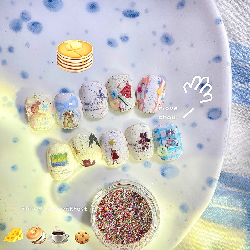 Korean Style Atmosphere Ins Short Nails Holiday Ribbon Fireworks Mixed Color Ribbon Broken Nail Art Material Pink Oil Painting Graffiti Sense