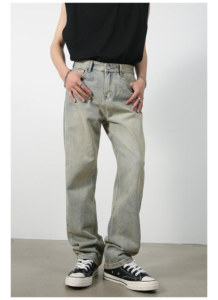 Quần jean nam ống rộng phong cách Hàn Quốc, quần dài denim thoải mái dễ phối đồ — Màu trắng, Màu vàng bùn, Màu đen, Xanh denim chi tiết 22