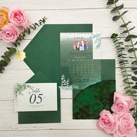 2023新款高档绒布请柬亚克力UV烫金绒布信封邀请函可印刷跨境销售