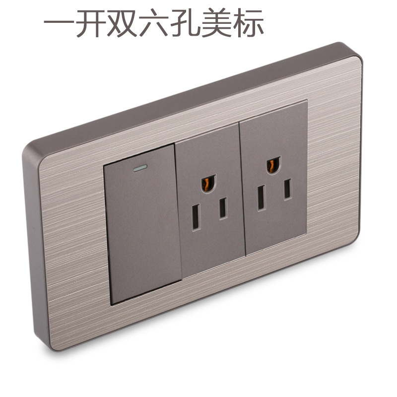 15A panel de metal de acero inoxidable gris dibujado tres agujeros Taiwan fabricado en Estados Unidos enchufe de pared conmutador suministro directo