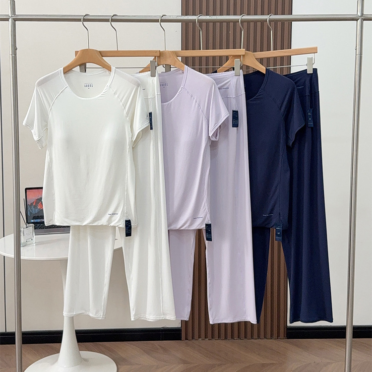 Internet Celebrity Modal Deep Sleep Pajamas Home Wear Set for Women, Short-Sleeved Spring and Summer with Chest Pads, New Model 26 Pajamas and Sleep Pants