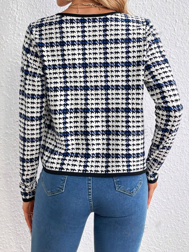 Women's Clothing temperament commuter women's jacket round neck plaid short coat_desvips.com