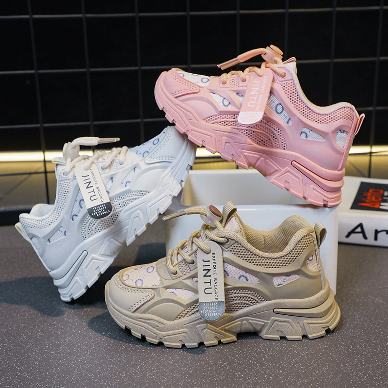 Детская спортивная обувь дикая девушка маленькая белая обувь 2024 весна и осень новая нескользящая и дышащая сетка обувь для мальчиков