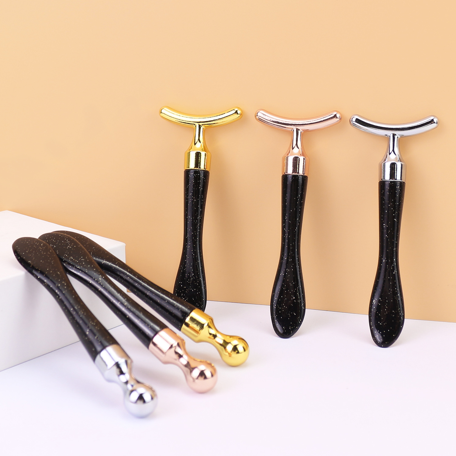 Barras de masaje de metal facial con cola de pescado de doble cabeza, barras de masaje de ojos para usar, barras de crema de ojos para introducir